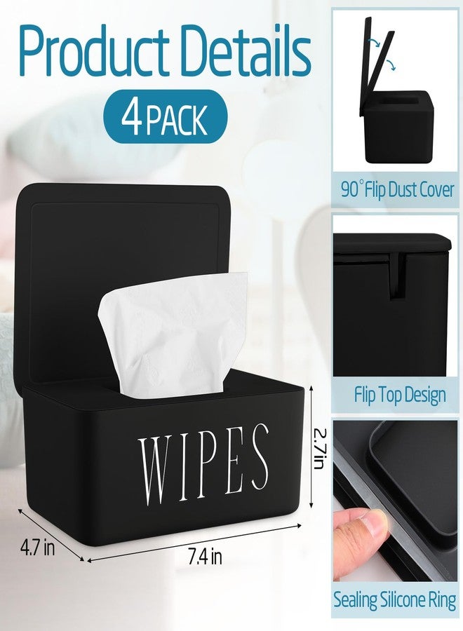 Singhoow 4 Pack Baby Wipes Dispenser Refillable Wipe Holder with Lid Toilet Wipes Container for Bathroom Tissue Paper Storage Box for Home Office (Black) - Image 2